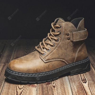 Men's Casual Tooling Boots Outdoor Round Toe Retro Shoes