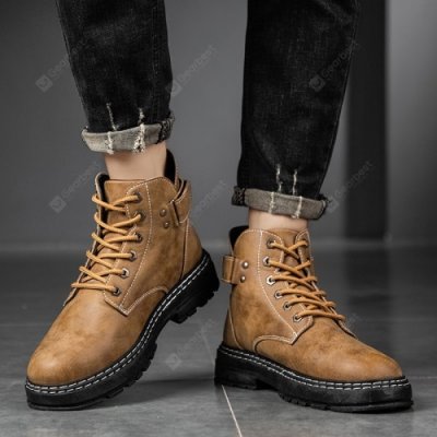 Men's Casual Tooling Boots Outdoor Round Toe Retro Shoes